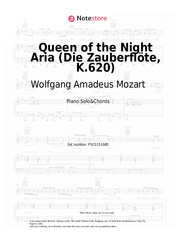 Queen of the Night Aria (Die Zauberflöte, K.620) - Wolfgang Amadeus Mozart Piano Sheet Music and Chords - Piano.Solo&Chords