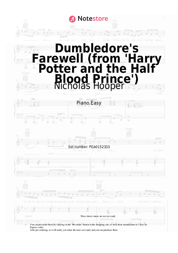 Dumbledore's Farewell (from 'Harry Potter and the Half Blood Prince') - Nicholas Hooper Piano Sheet Music Easy - Piano.Easy