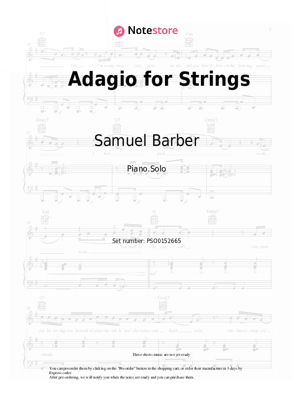 Adagio for Strings - Samuel Barber Piano Sheet Music - Piano.Solo