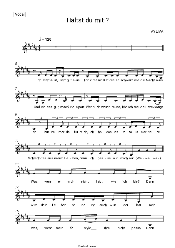 Hältst du mit? - AYLIVA Vocal Sheet Music - Vocal
