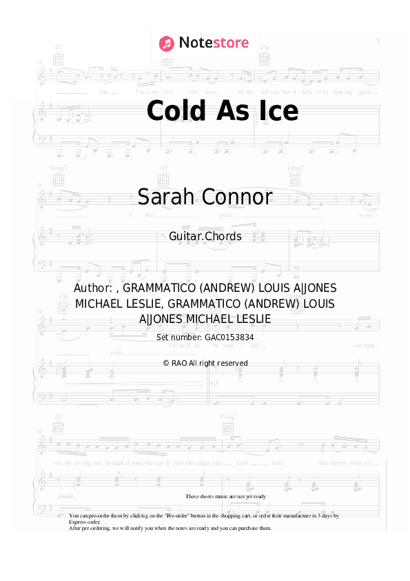 Cold As Ice - Sarah Connor Chords - Guitar.Chords