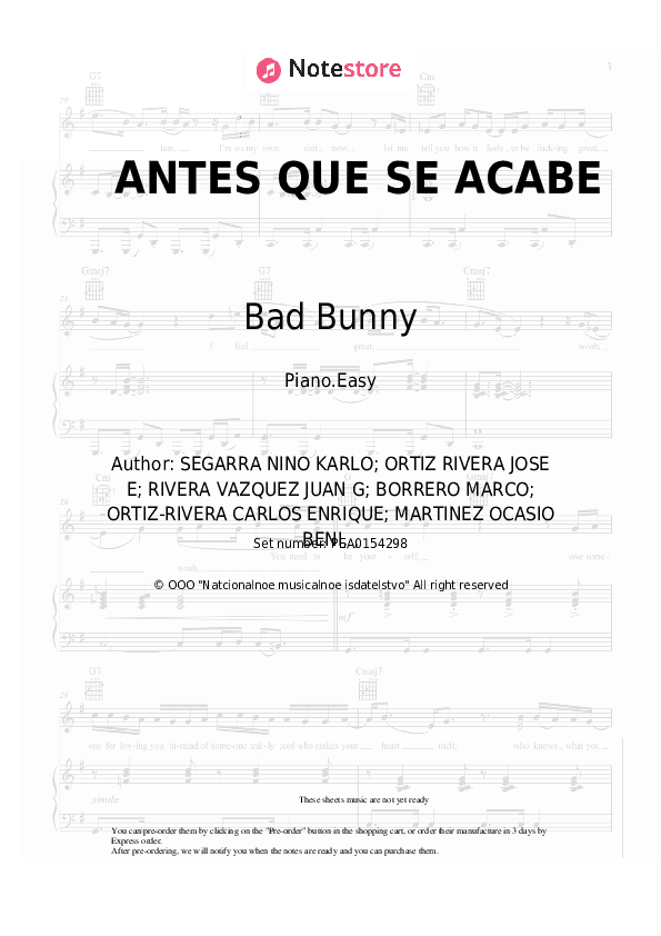 ANTES QUE SE ACABE - Bad Bunny Piano Sheet Music Easy - Piano.Easy