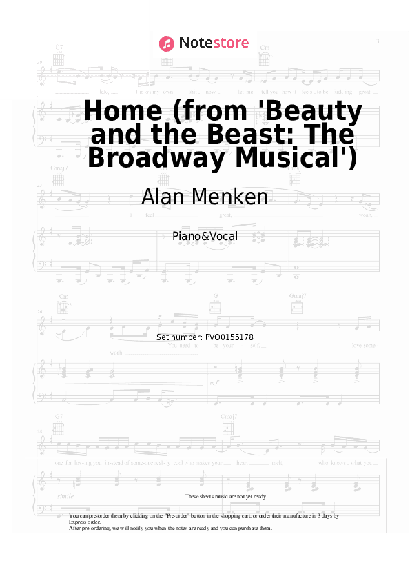 Home (from 'Beauty and the Beast: The Musical') - Alan Menken Piano Sheet Music with the Voice part - Piano&Vocal