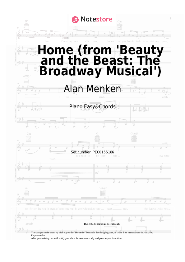 Home (from 'Beauty and the Beast: The Musical') - Alan Menken Sheet Music Easy and Chords - Piano.Easy&Chords