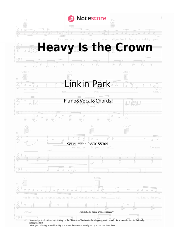 Heavy Is the Crown - Linkin Park Piano Sheet Music with the Vocal and Chords - Piano&Vocal&Chords