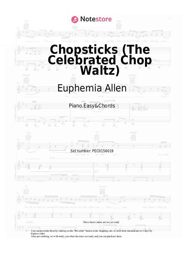 Chopsticks (The Celebrated Chop Waltz) - Euphemia Allen Sheet Music Easy and Chords - Piano.Easy&Chords