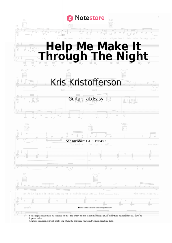 Help Me Make It Through The Night - Kris Kristofferson Tabs Easy - Guitar.Tab.Easy
