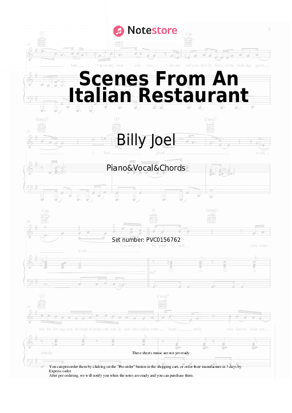 Scenes From An Italian Restaurant - Billy Joel Piano Sheet Music with the Vocal and Chords - Piano&Vocal&Chords