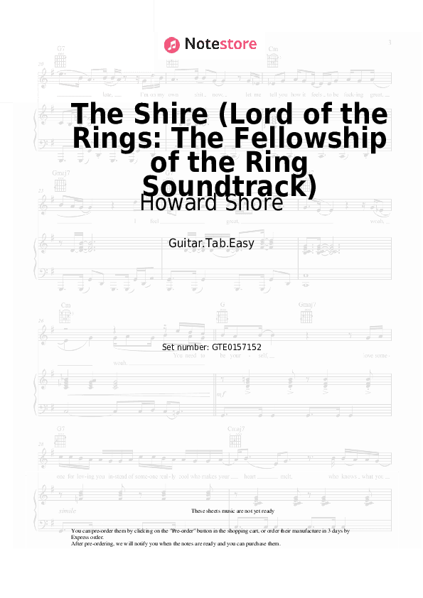 The Shire (Lord of the Rings: The Fellowship of the Ring Soundtrack) - Howard Shore Tabs Easy - Guitar.Tab.Easy