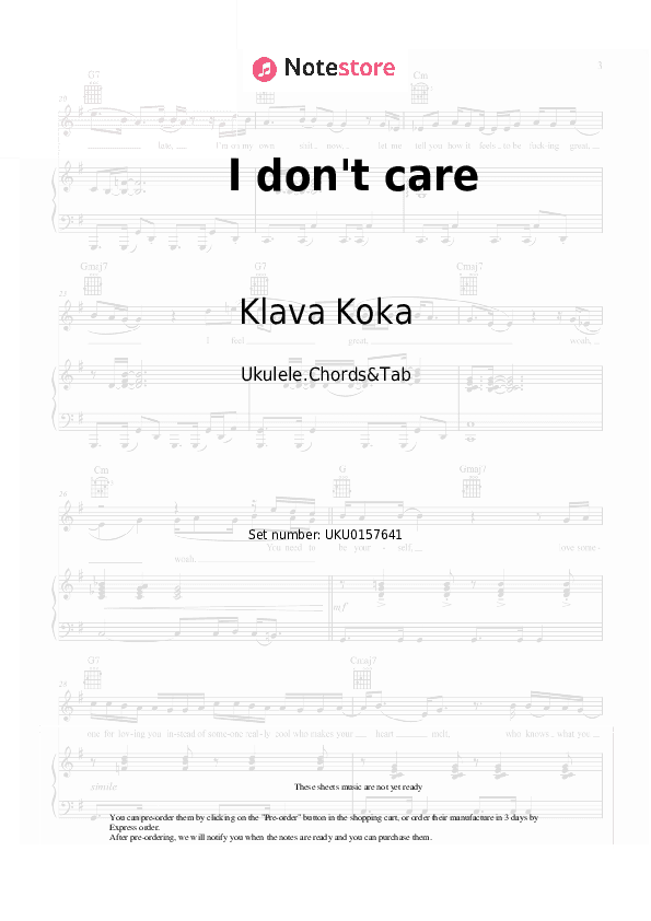 I don't care - Klava Koka, nkeeei Ukulele Sheet Music - Ukulele.Chords&Tab