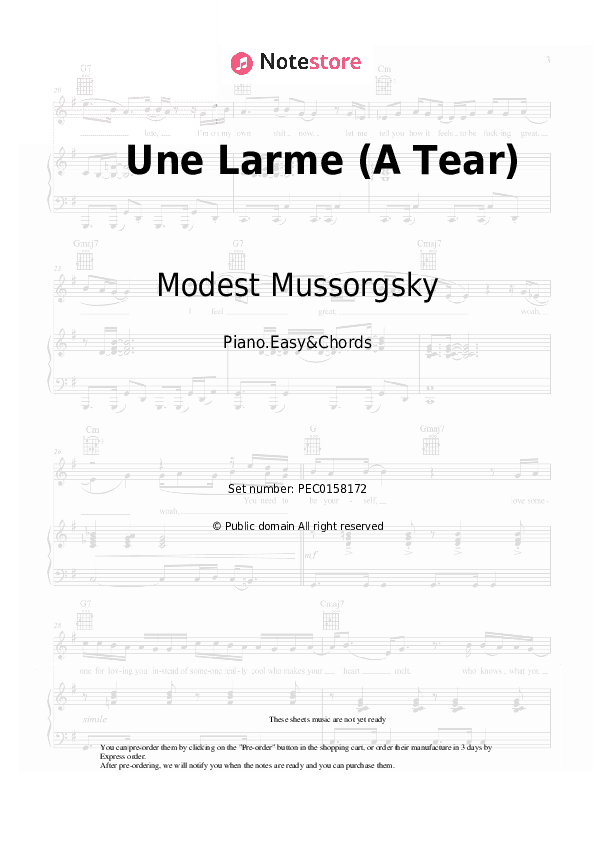 Une Larme (A Tear) - Modest Mussorgsky Sheet Music Easy and Chords - Piano.Easy&Chords