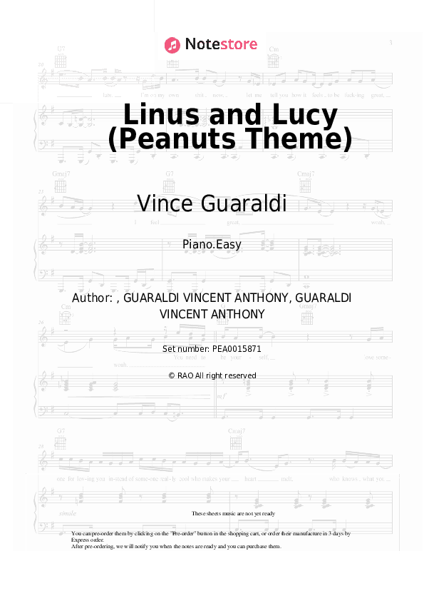 Linus and Lucy (Peanuts Theme) (from 'A Charlie Brown Christmas') - Vince Guaraldi Piano Sheet Music Easy - Piano.Easy