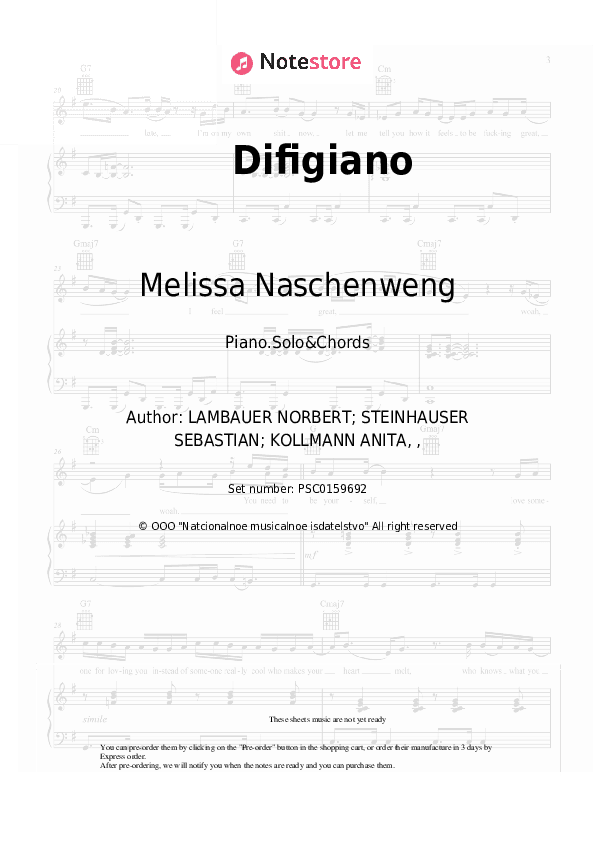 Difigiano - Melissa Naschenweng Piano Sheet Music and Chords - Piano.Solo&Chords