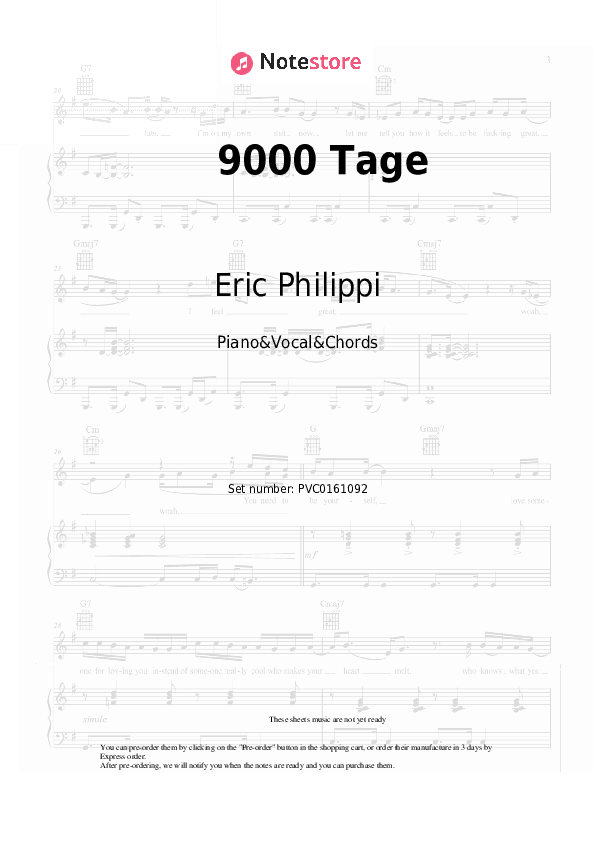 9000 Tage - Eric Philippi Piano Sheet Music with the Vocal and Chords - Piano&Vocal&Chords