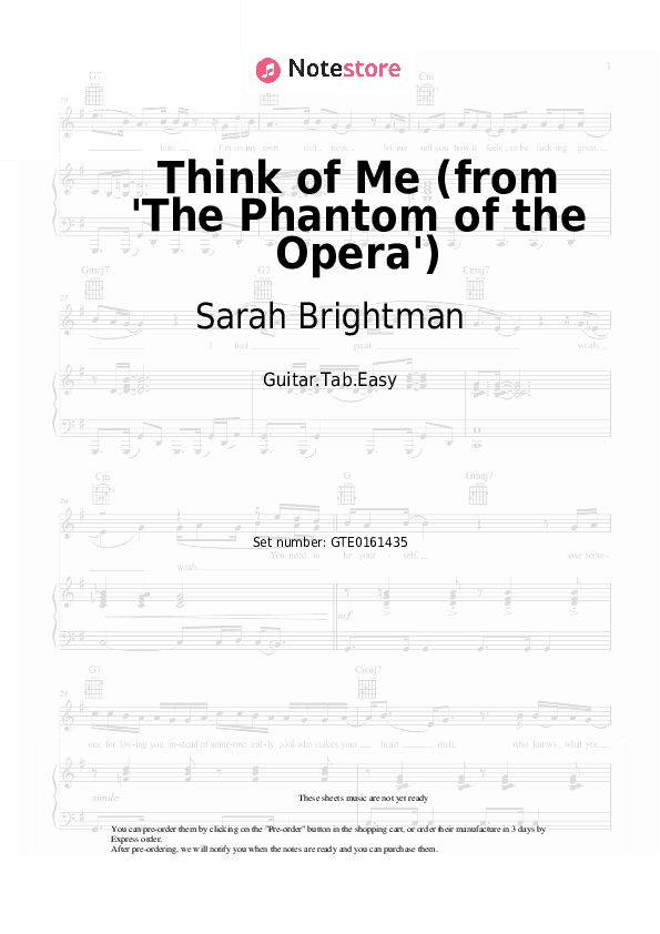 Think of Me (from 'The Phantom of the Opera') - Sarah Brightman, Steve Barton, Andrew Lloyd Webber Tabs Easy - Guitar.Tab.Easy
