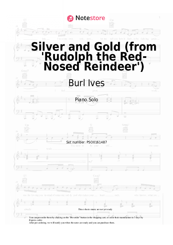 Silver and Gold (from 'Rudolph the Red-Nosed Reindeer') - Burl Ives Piano Sheet Music - Piano.Solo