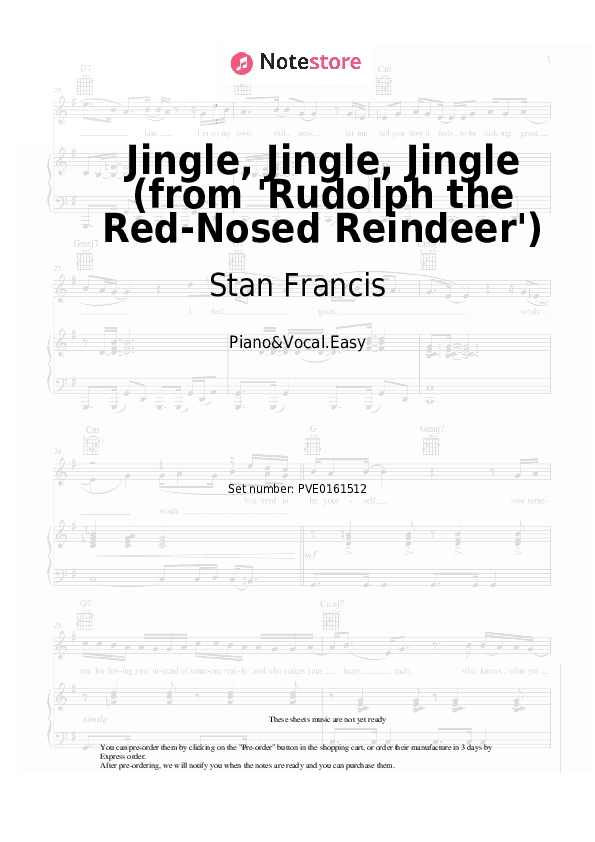 Jingle, Jingle, Jingle (from 'Rudolph the Red-Nosed Reindeer') - Stan Francis Piano Sheet Music Easy and Vocal - Piano&Vocal.Easy