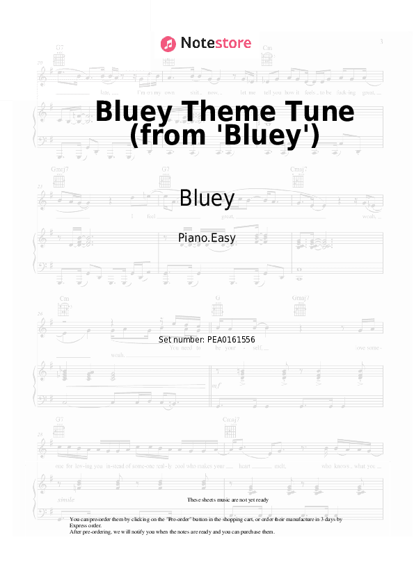 Bluey Theme Tune (from 'Bluey') - Bluey, Joff Bush Piano Sheet Music Easy - Piano.Easy