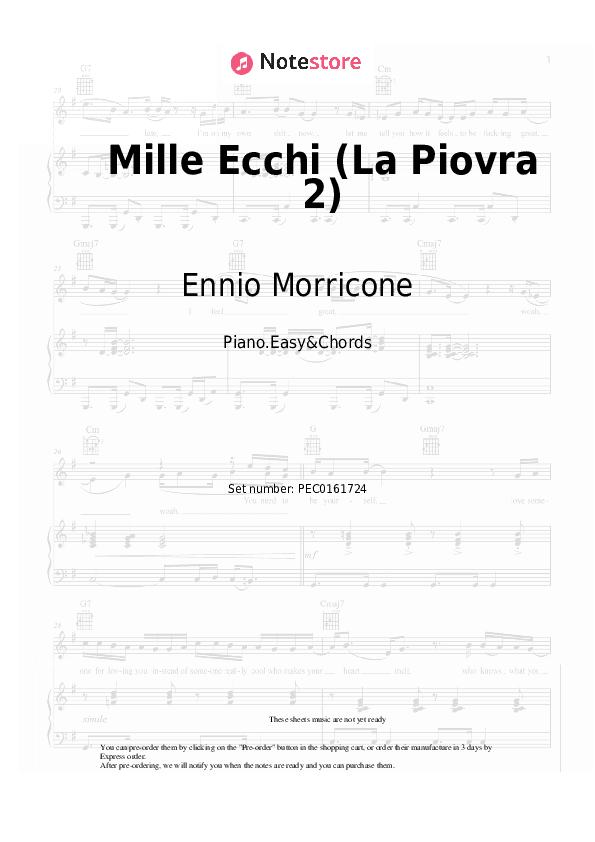 Mille Ecchi (La Piovra 2) - Ennio Morricone Sheet Music Easy and Chords - Piano.Easy&Chords