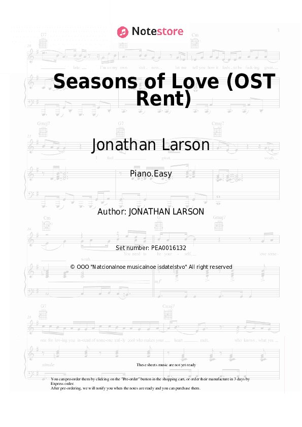 Seasons of Love (OST Rent) - Jonathan Larson Piano Sheet Music Easy - Piano.Easy