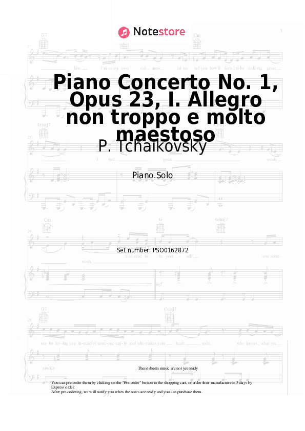 Piano Concerto No. 1, Opus 23, I. Allegro non troppo e molto maestoso - P. Tchaikovsky Piano Sheet Music - Piano.Solo