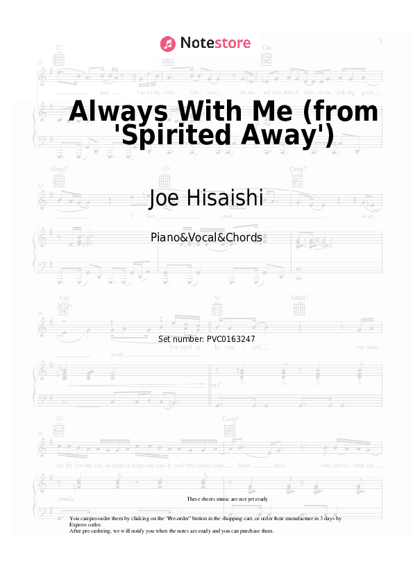 Always With Me (from 'Spirited Away') - Joe Hisaishi, Youmi Kimura Piano Sheet Music with the Vocal and Chords - Piano&Vocal&Chords