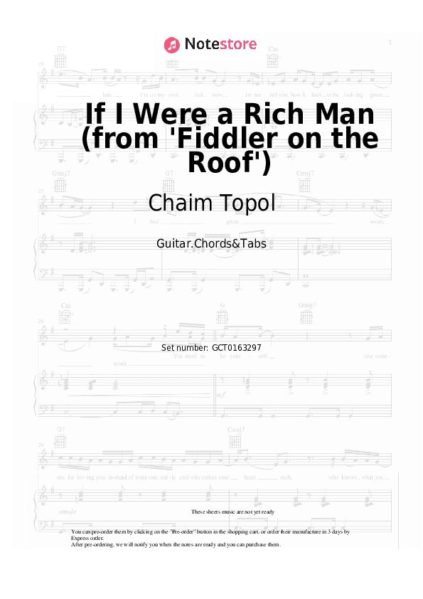 If I Were a Rich Man (from 'Fiddler on the Roof') - Chaim Topol, Jerry Bock, Sheldon Harnick Chords and Tabs - Guitar.Chords&Tabs
