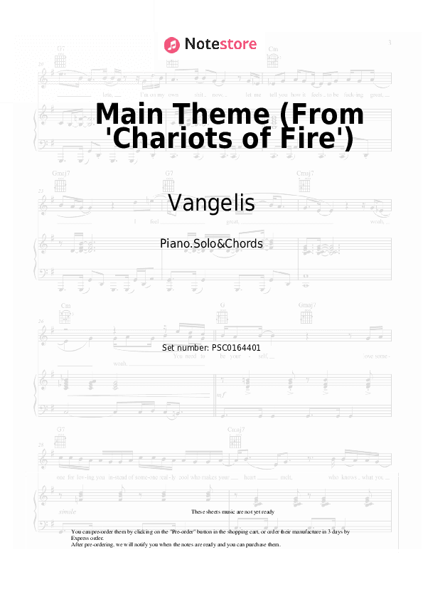 Main Theme (From 'Chariots of Fire') - Vangelis Piano Sheet Music and Chords - Piano.Solo&Chords