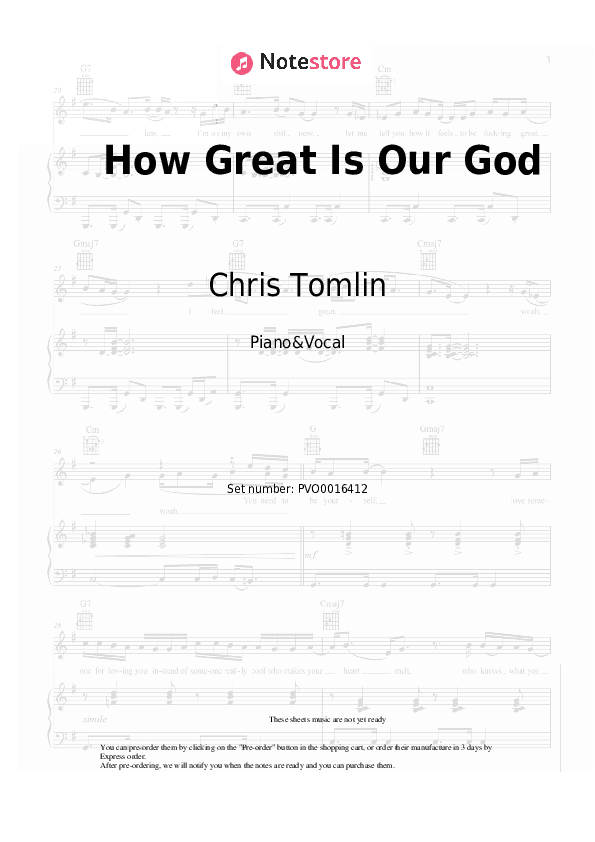 How Great Is Our God - Chris Tomlin Piano Sheet Music with the Voice part - Piano&Vocal