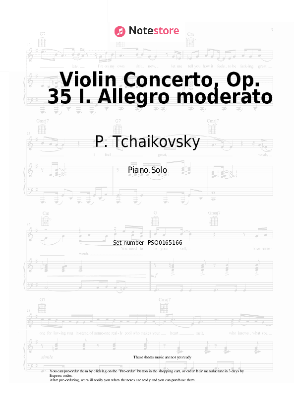 Violin Concerto, Op. 35 I. Allegro moderato - P. Tchaikovsky Piano Sheet Music - Piano.Solo