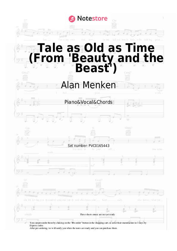 Tale as Old as Time (From 'Beauty and the Beast') - Alan Menken, Angela Lansbury Piano Sheet Music with the Vocal and Chords - Piano&Vocal&Chords