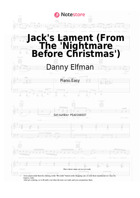 Jack's Lament (From The 'Nightmare Before Christmas') - Danny Elfman Piano Sheet Music Easy - Piano.Easy