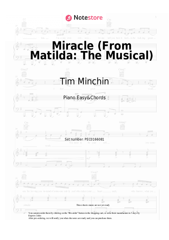 Miracle (From Matilda: The Musical) - Tim Minchin Sheet Music Easy and Chords - Piano.Easy&Chords