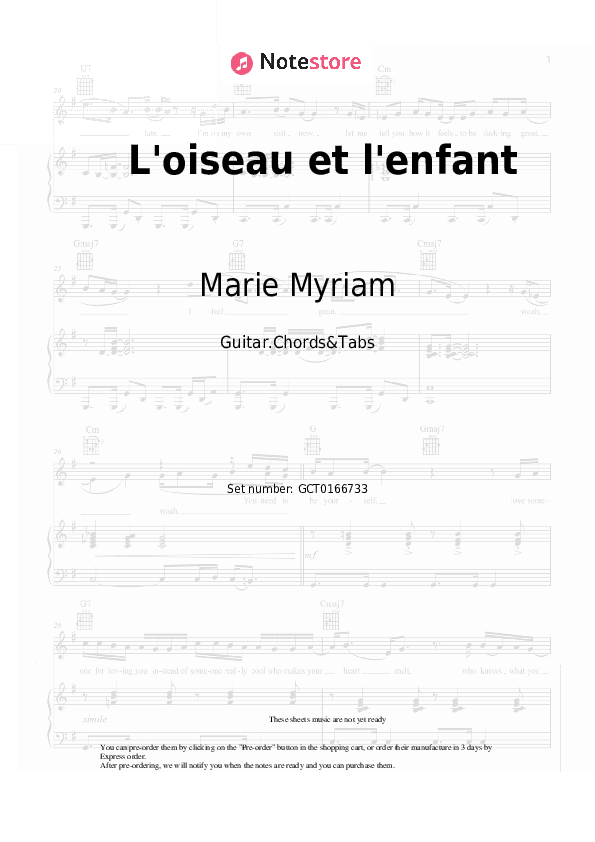L'oiseau et l'enfant - Marie Myriam Chords and Tabs - Guitar.Chords&Tabs