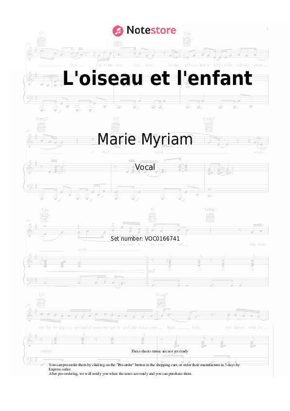 L'oiseau et l'enfant - Marie Myriam Vocal Sheet Music - Vocal