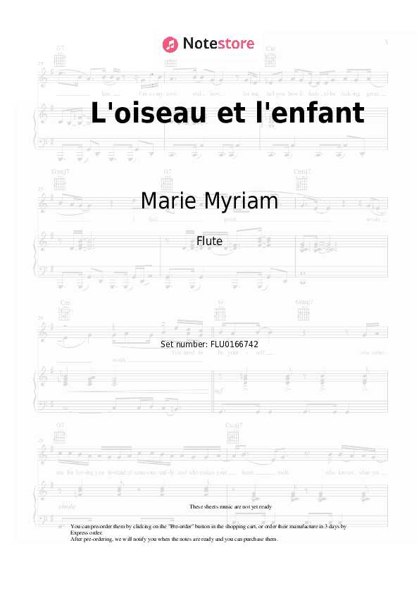 L'oiseau et l'enfant - Marie Myriam Flute Sheet Music - Flute