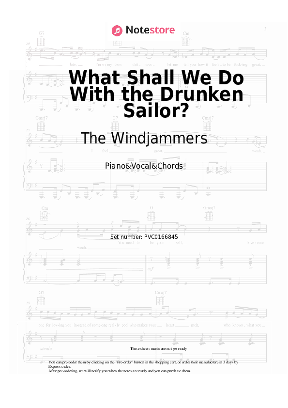 What Shall We Do With the Drunken Sailor? - The Windjammers Piano Sheet Music with the Vocal and Chords - Piano&Vocal&Chords