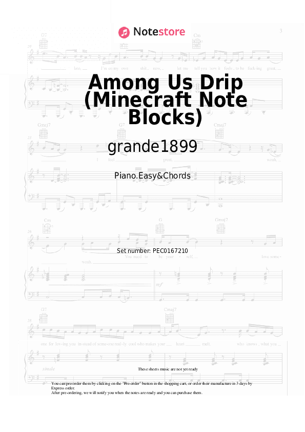 Among Us Drip (Minecraft Note Blocks) - grande1899 Sheet Music Easy and Chords - Piano.Easy&Chords