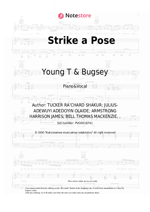 Strike a Pose - Young T & Bugsey, Aitch Piano Sheet Music with the Voice part - Piano&Vocal
