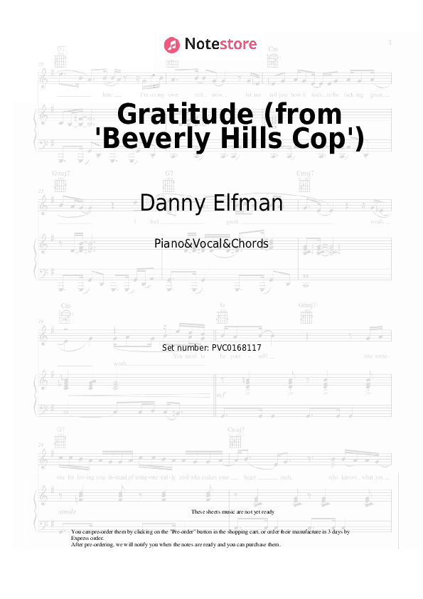 Gratitude (from 'Beverly Hills Cop') - Danny Elfman Piano Sheet Music with the Vocal and Chords - Piano&Vocal&Chords
