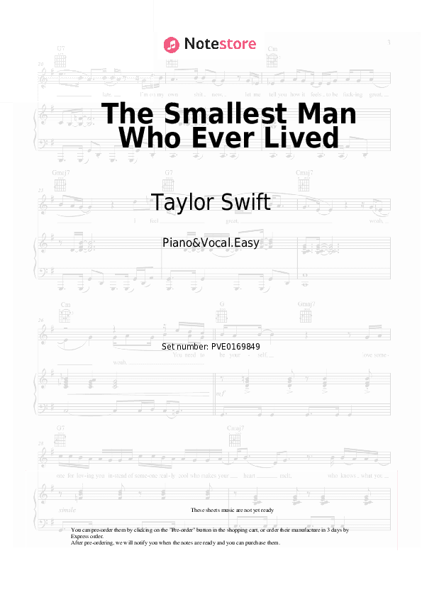 The Smallest Man Who Ever Lived - Taylor Swift Piano Sheet Music Easy and Vocal - Piano&Vocal.Easy