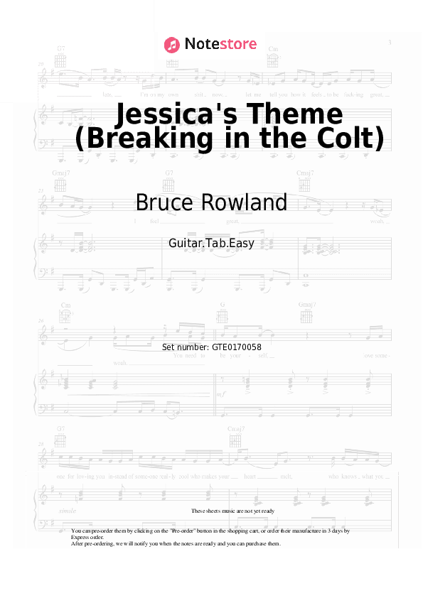 Jessica's Theme (Breaking in the Colt) - Bruce Rowland Tabs Easy - Guitar.Tab.Easy