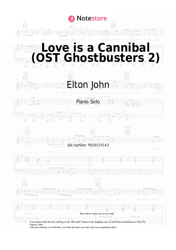 Love is a Cannibal (OST Ghostbusters 2) - Elton John Piano Sheet Music - Piano.Solo