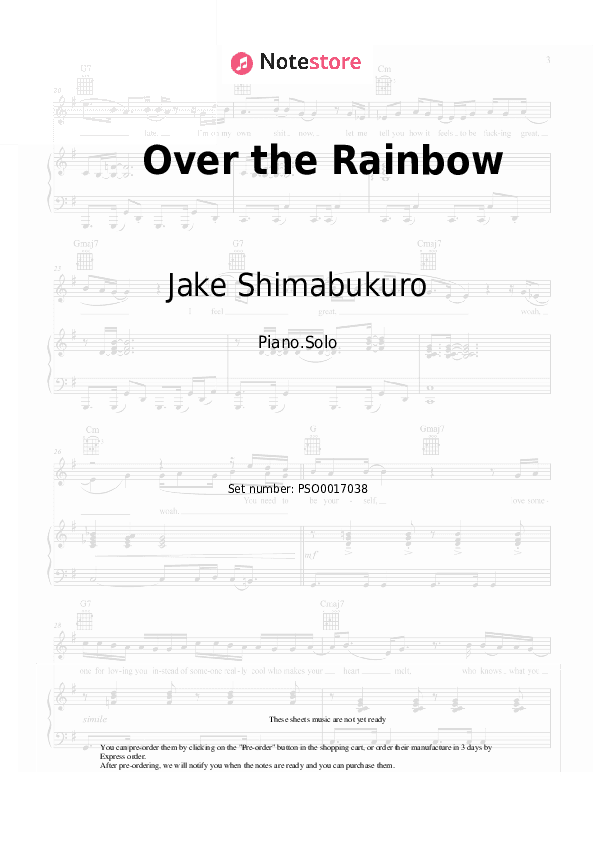 Over the Rainbow - Jake Shimabukuro Piano Sheet Music - Piano.Solo