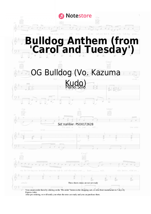 Bulldog Anthem (from 'Carol and Tuesday') - OG Bulldog (Vo. Kazuma Kudo), YUC'e Piano Sheet Music - Piano.Solo