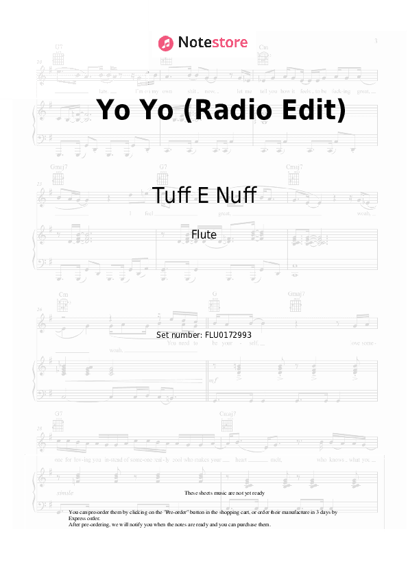 Yo Yo (Radio Edit) - Tuff E Nuff Flute Sheet Music - Flute