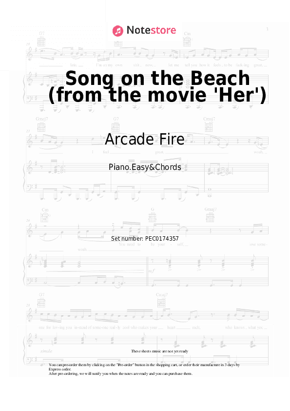 Song on the Beach (from the movie 'Her') - Arcade Fire Sheet Music Easy and Chords - Piano.Easy&Chords