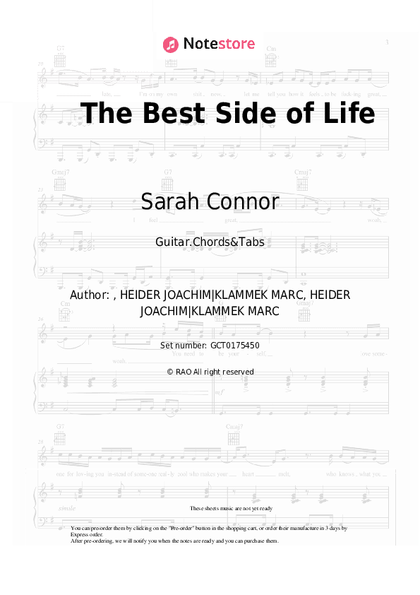 The Best Side of Life - Sarah Connor Chords and Tabs - Guitar.Chords&Tabs
