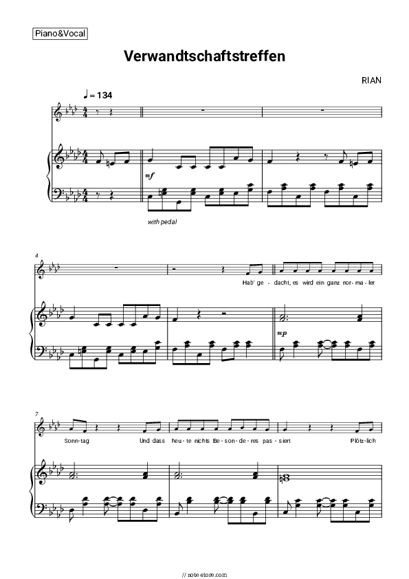 Verwandtschaftstreffen - RIAN Piano Sheet Music with the Voice part - Piano&Vocal