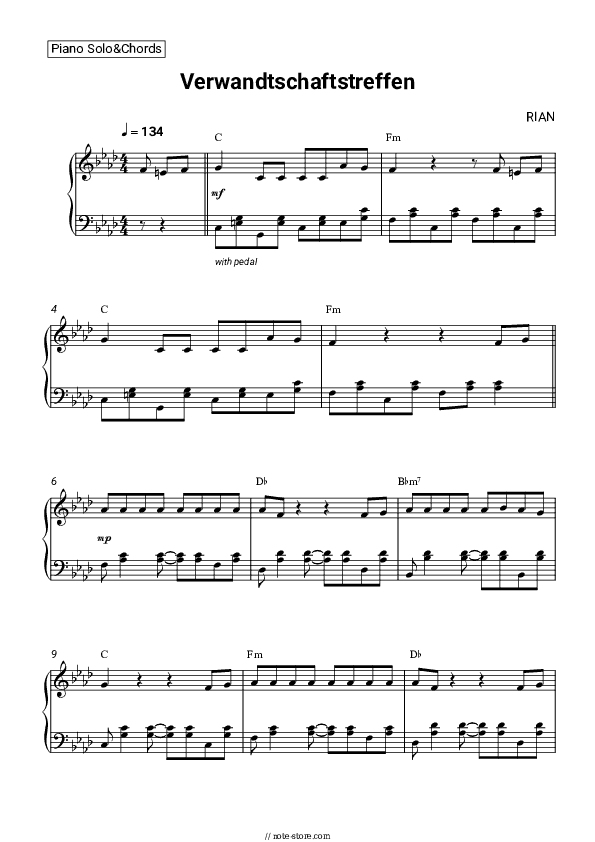 Verwandtschaftstreffen - RIAN Piano Sheet Music and Chords - Piano.Solo&Chords
